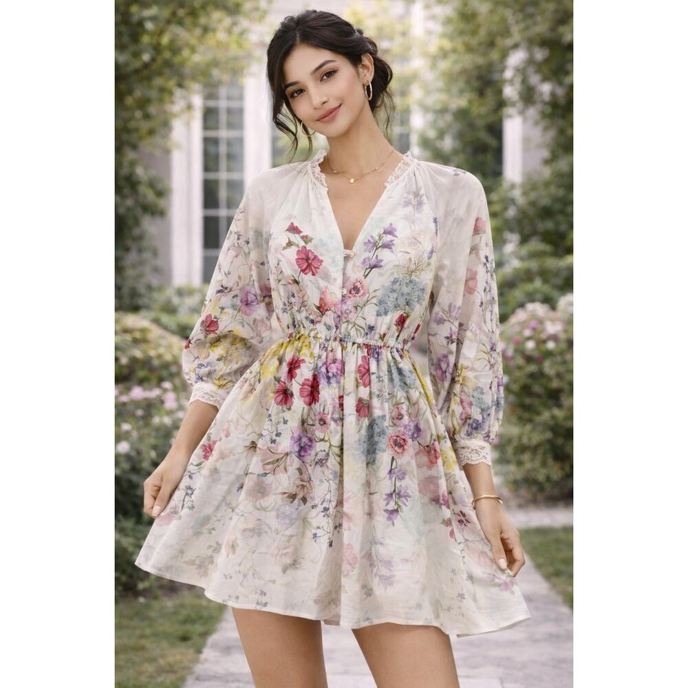 Anthropologie Let Me Be Meadow Painted Floral XS Mini Dress. 